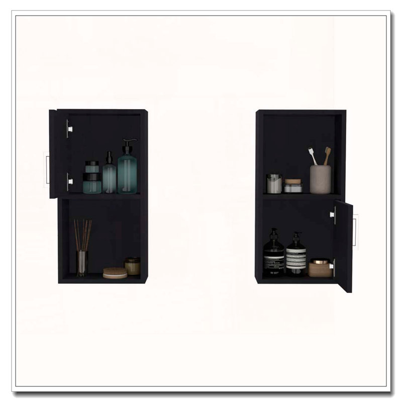 Oba 2-Pc Wall-Mounted Bathroom Medicine Cabinet with Open & Closed Storage, Black
