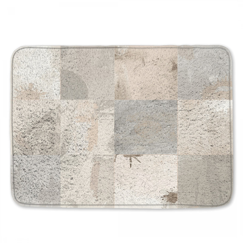 Tapis de bain abstrait à blocs gris beige, L 24 po x L 17 po