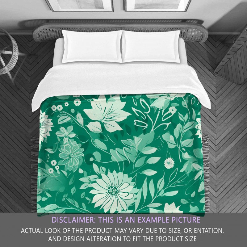 Machine Printed Comforter, Queen Comforter, Green/White Floral