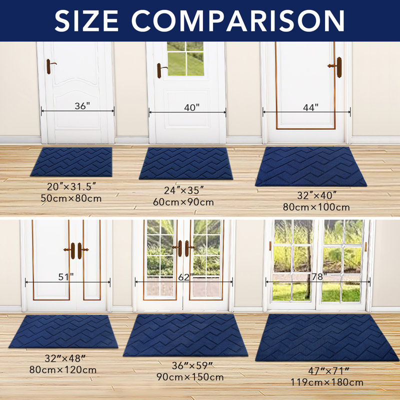 Stain‑Resistant Non‑Slip Heavy‑Duty Low-profile Door Mat, navy blue, 35*24