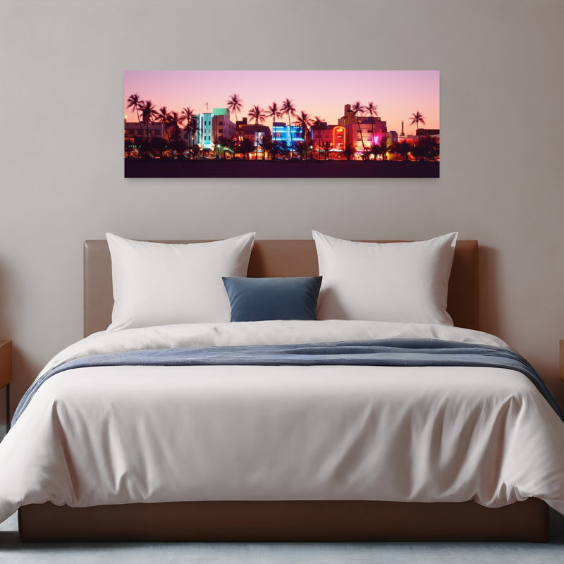 Nuit, Ocean Drive, Miami Beach, Floride, États-Unis, palmier abstrait, art mural, plage, H 16 po x l 48 po