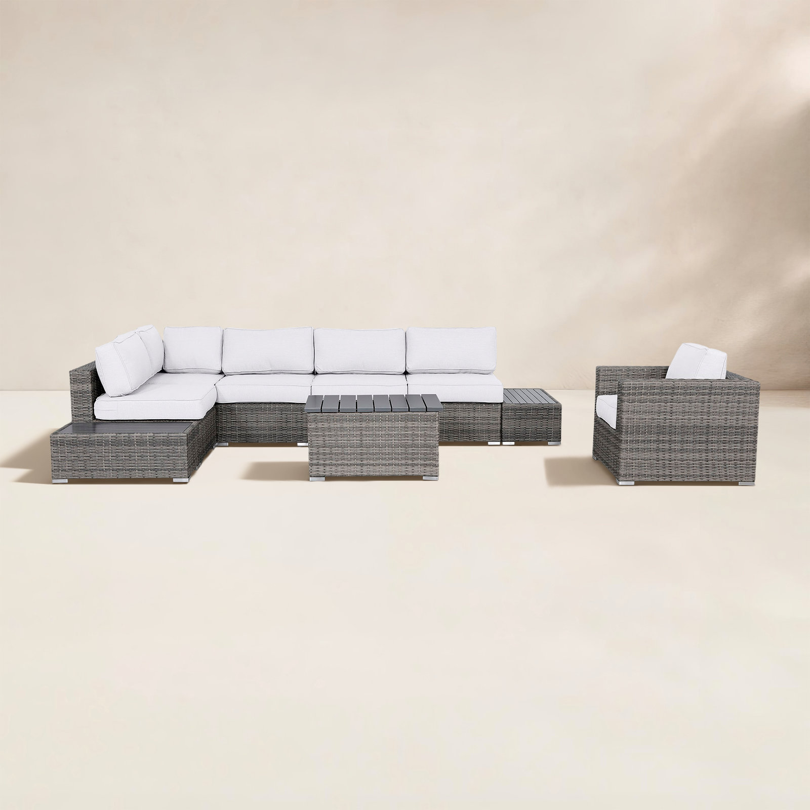 Deshell 9 Piece Wicker Sectional Seating Group with Sunbrella Cushions, Mixed Gray