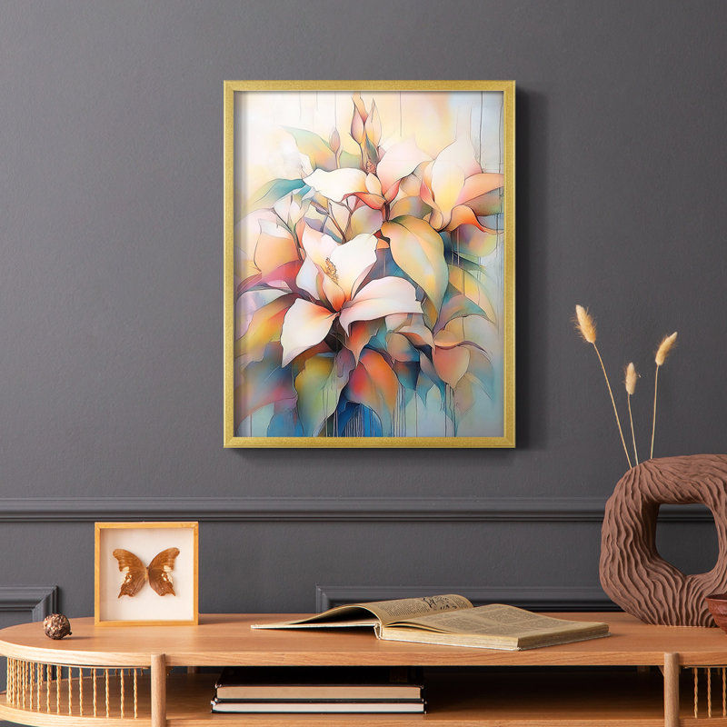 FLORAL Series DLxxix - reproduction encadrée de qualité supérieure - prête à être accrochée - aucun clou requis, Or