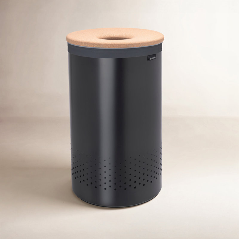 Panier à linge avec couvercle en liège Brabantia, Grand (H 25 po x l 14,96 po x P 14,96 po), Noir mat