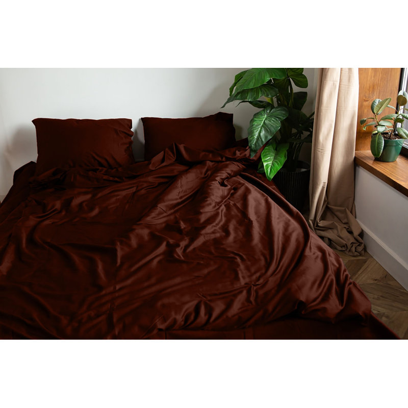  Ensemble de draps Luxury, Ensemble de draps pour grand lit avec 2 taies d'or, Chocolat
