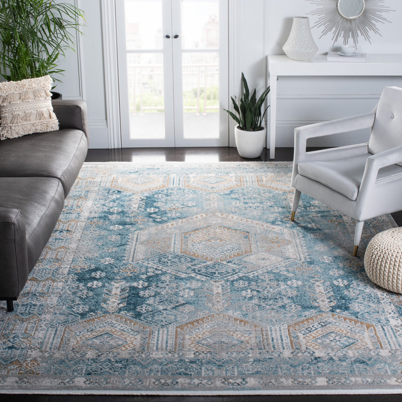 Tapis bleu / doré Qumin, Rectangle 8 pi x 10 pi