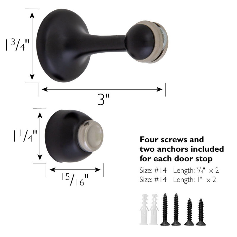 Michigan Magnetic Steel Baseboard Stop, Matte Black