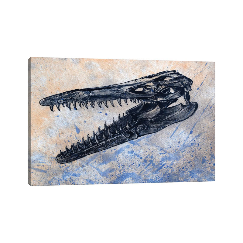 «Mosasaurus Dinosaur Skull» par Harm Plat - peinture sur toile tendue, H 8 po x l 12 po x P 0,75 po