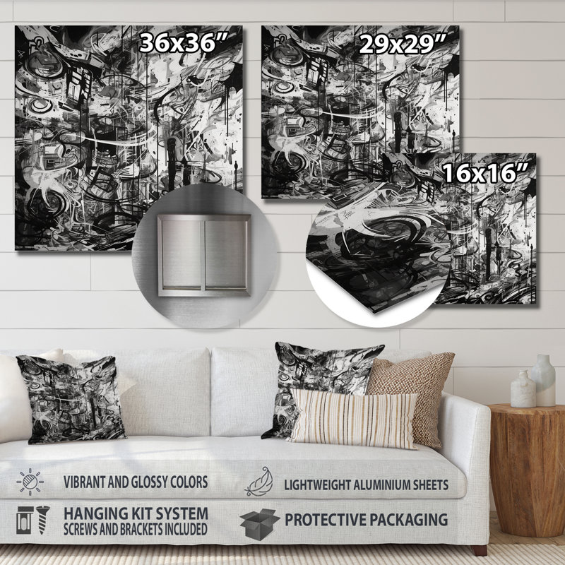 Arcanum Arcanum noir et blanc graffiti cosmique II, H 23 po x l 23 po x P 1 po