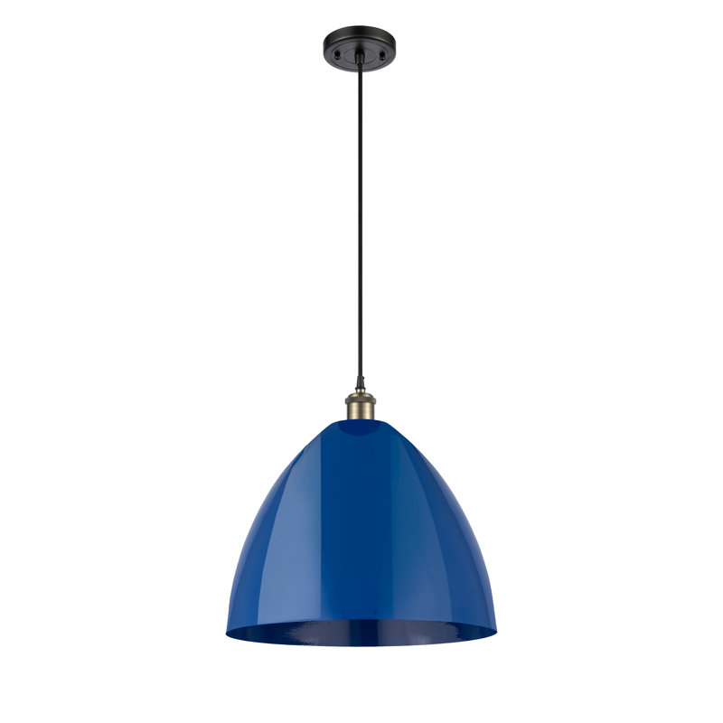 Luminaire suspendu conique 1 lumière, Bleu, Noir / Laiton