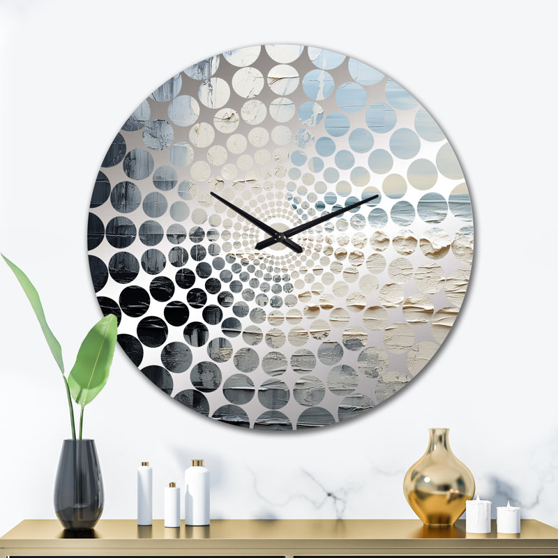 Horloge murale abstraite crème et noir liquide II, Très grand