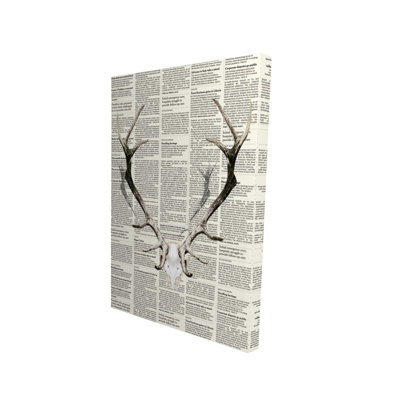 Animaux, toile de cerf brun - cornes de cerf sur papier journal