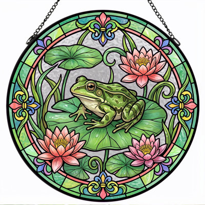 Panneau de vitrail grenouille lys 12 po
