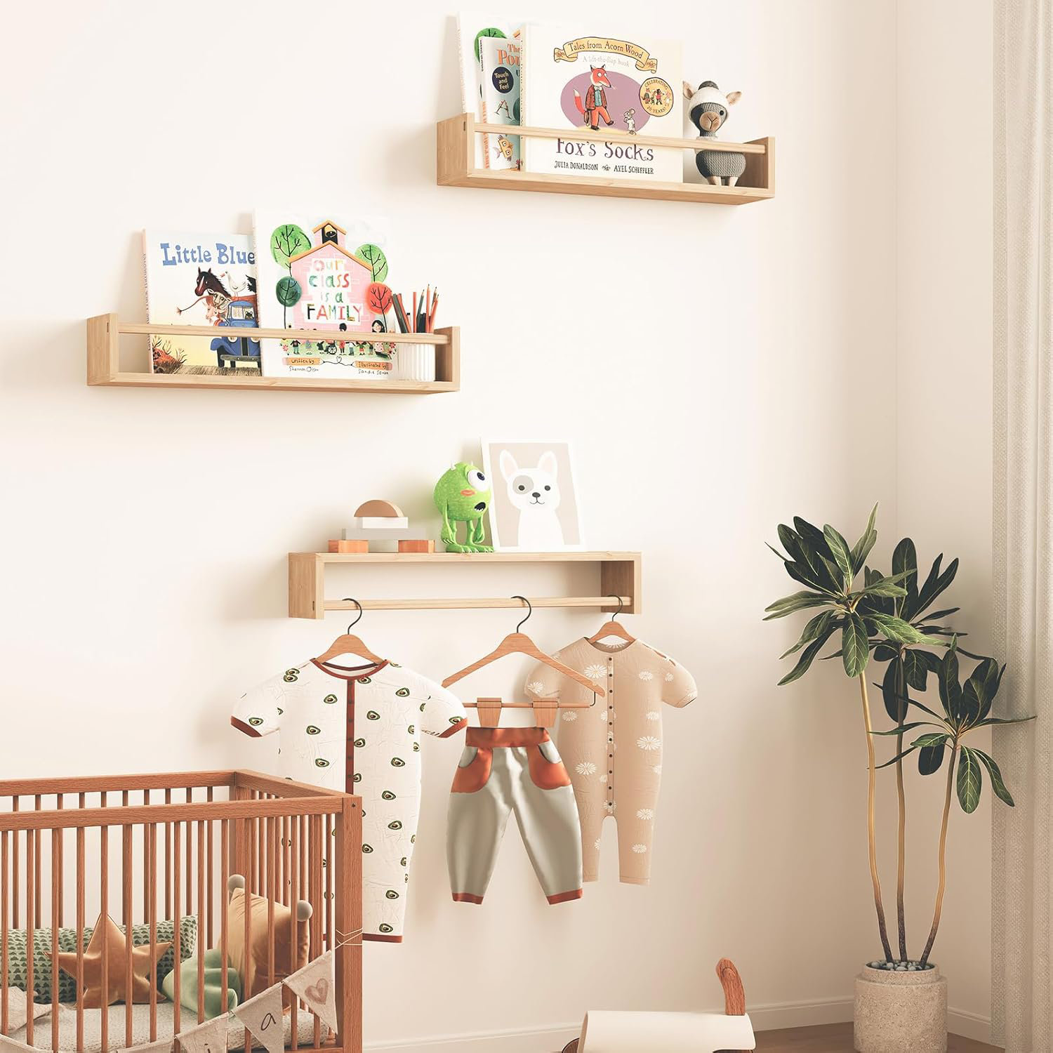 One Allium Way® Floating Bookshelves Set of 3 - Solid Wood Wall Mounted ...