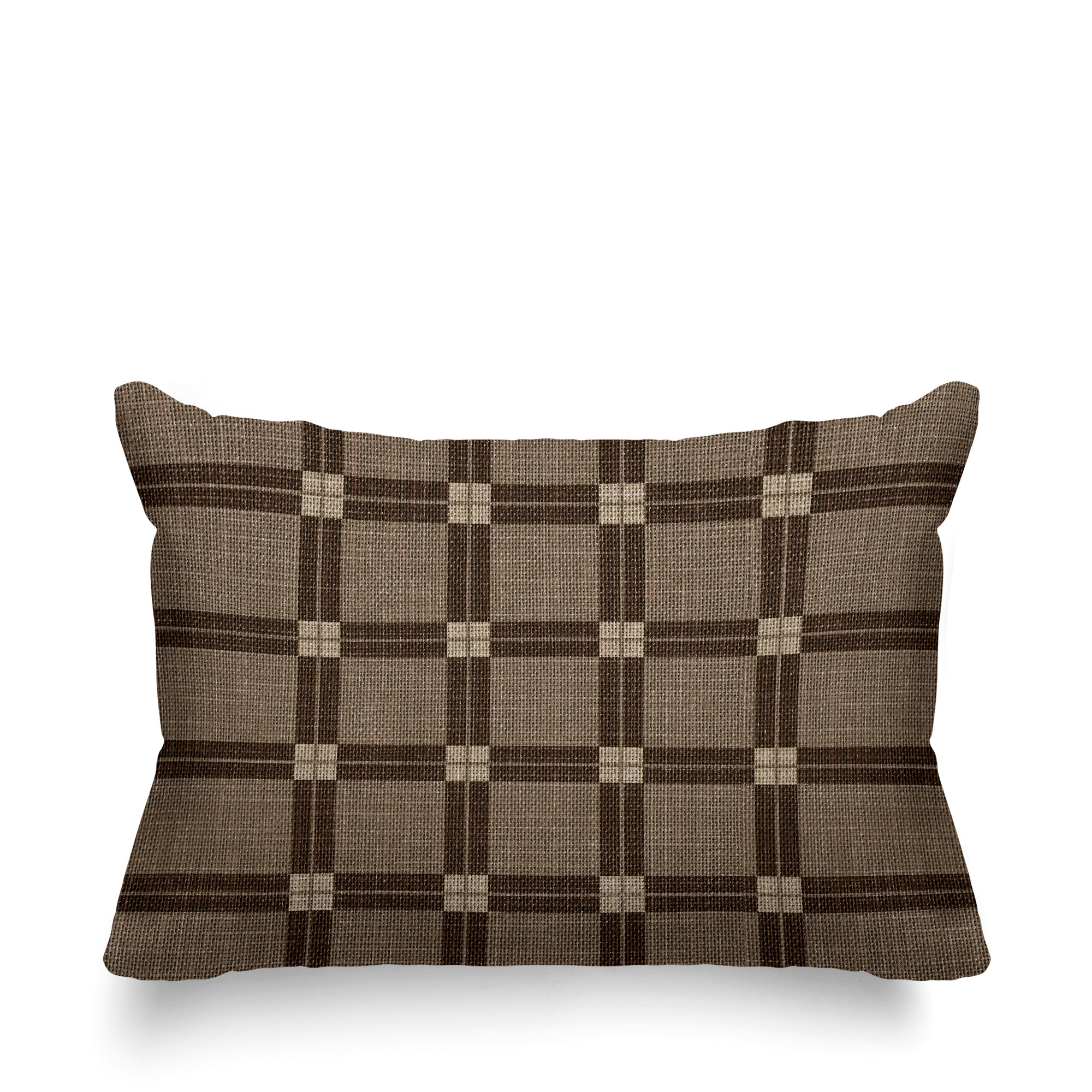 Plaid Indoor/Outdoor Lumbar Throw Pillow, Brown, 18"H x 25"W