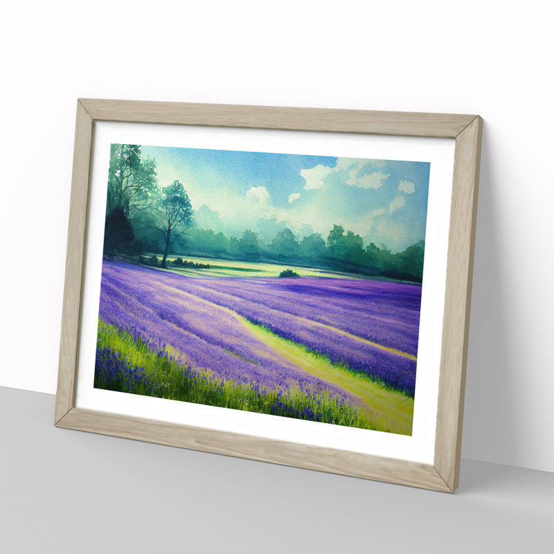 Bluebell Field In Watercolour Vol.3 - Single Picture Frame Painting, 34cm H x 46cm W x 2cm D, Oak Framed