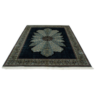 6x9 Black and Blue Turkish Silk Rug