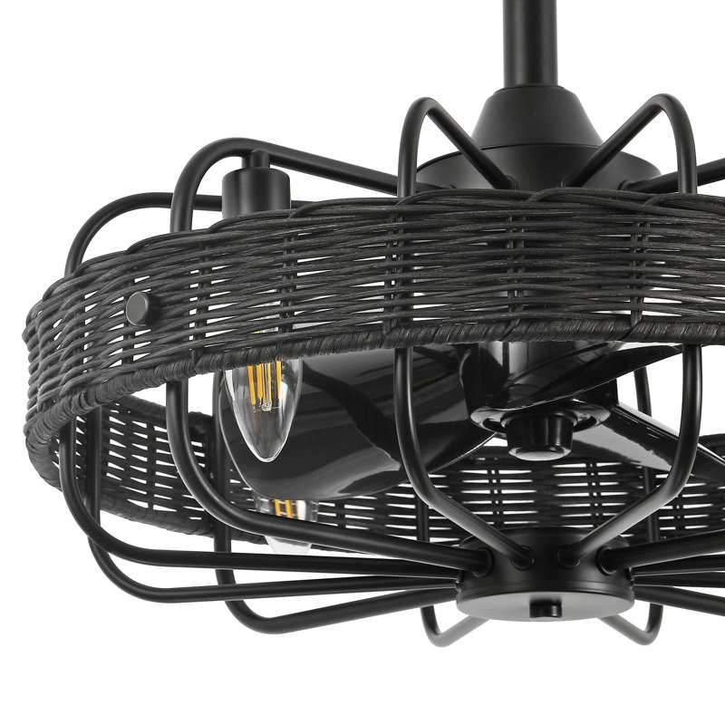 Ventilateur de plafond en rotin 18 po avec lumière et télécommande, Noir