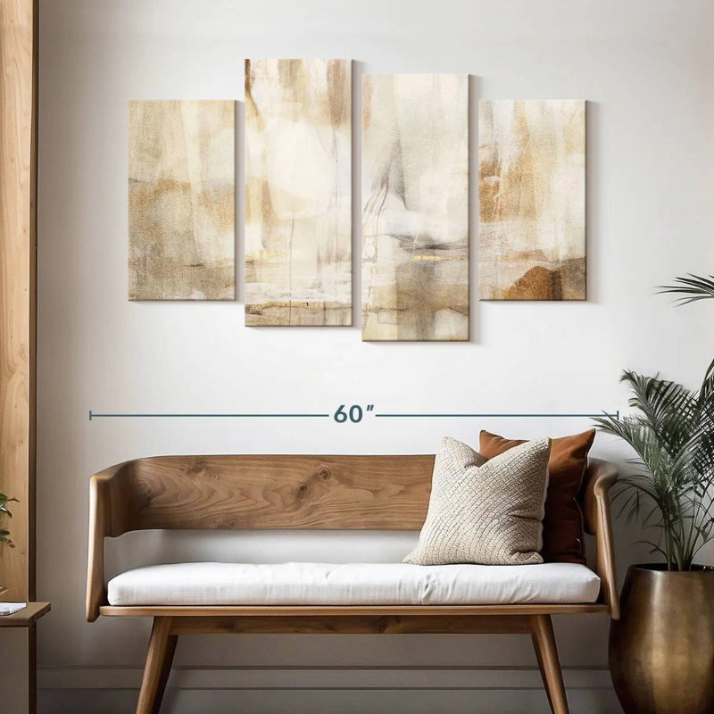 Avery neutre beige abstrait Polyptych, H 32 po x l 52 po