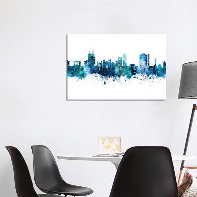 Ann Arbor Michigan Skyline Blue Teal by Michael Tompsett - Wrapped Canvas Painting