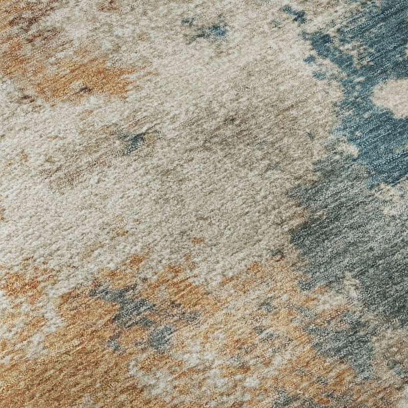 Premium Machine Washable Mayfield AMF2114 Abstract Rug, 10' x 14', Teal