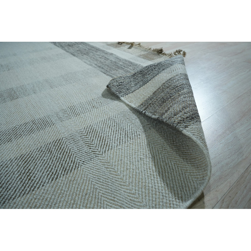 Gray Hand-Knotted Wool Subtle Striped Texture Geometric Modern Contemporary Carpet Rug, 6' x 9'