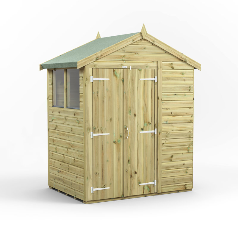 Powersheds 6 x 6ft Premium Pressure Treated Timber Apex Garden Shed, Double Doors