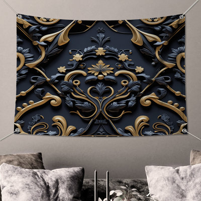 Ornate Baroque Floral Pattern Wall Tapestry - Baroque Wall Decor