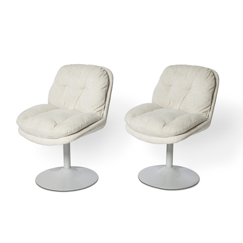 48cm H Tufted Boucle Upholstered Low Back Parsons Chair, White, White