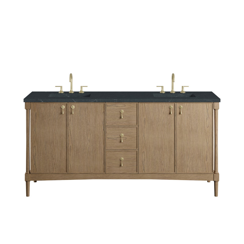 Kinnsden 72" W Double Vanity, Weathered Oak, Charcoal Soapstone Silestone