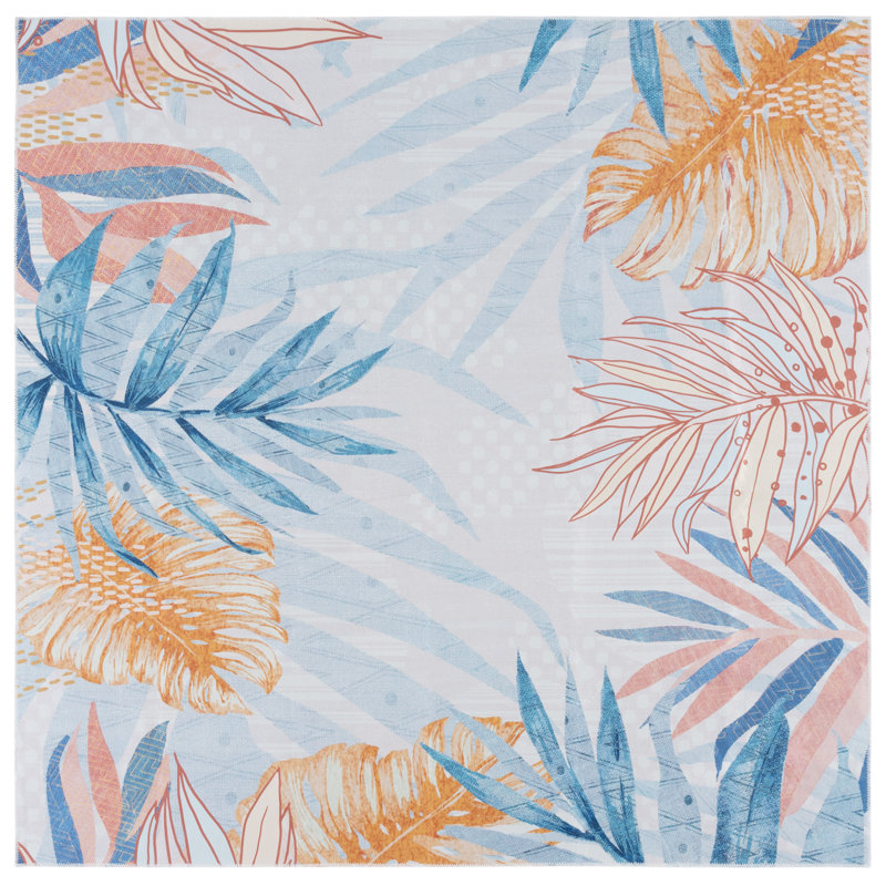 Cassadra Performance Machine Washable Floral Rug, Square 6'