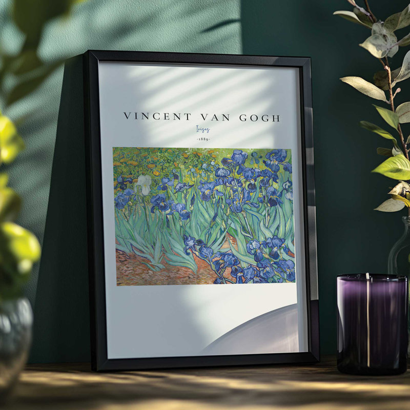 Iris de Van Gogh v2, H 11,25 po x l 9,25 po, Reproduction encadrée sans passe-partout, Chrome poli