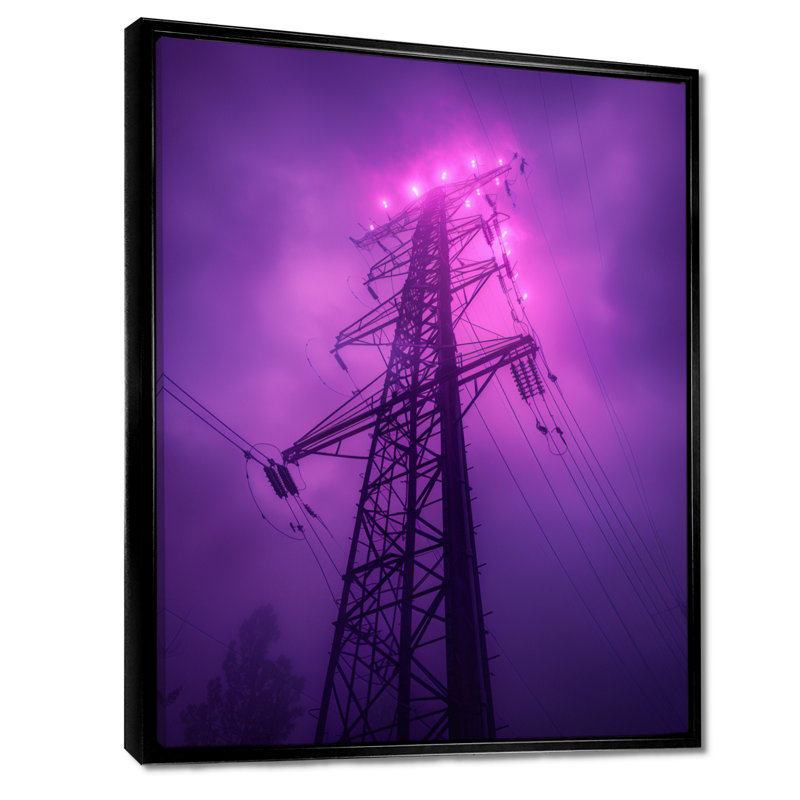 Éclipse mauve, lignes électriques - Photo II, Cadre flottant noir, H 44 po x l 34 po x P 1,5 po