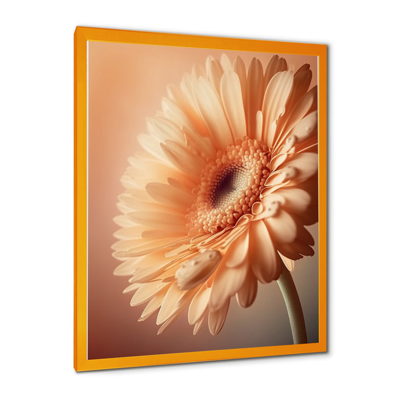" Orange Gerbera Flower I ", 12" W x 20" H, Gold Picture Framed Canvas