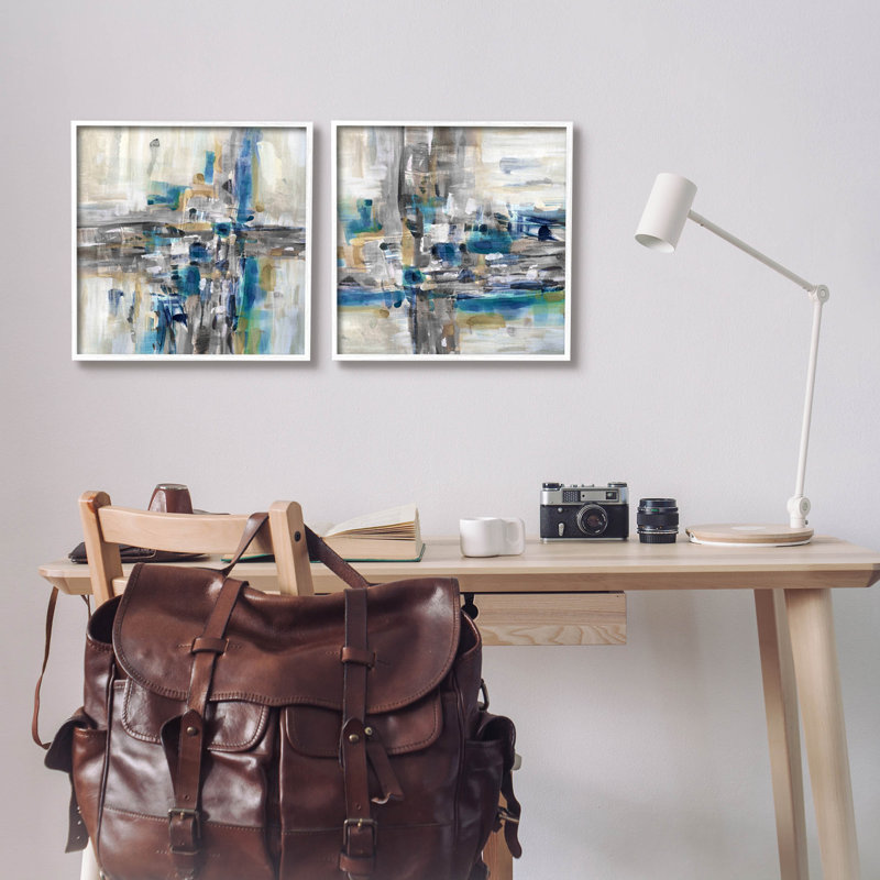 «Abstract Collage Chaotic Brush Strokes», ensemble de 2 impressions encadrées par Susan Jill, H 17 po x l 17 po x P 1,5 po