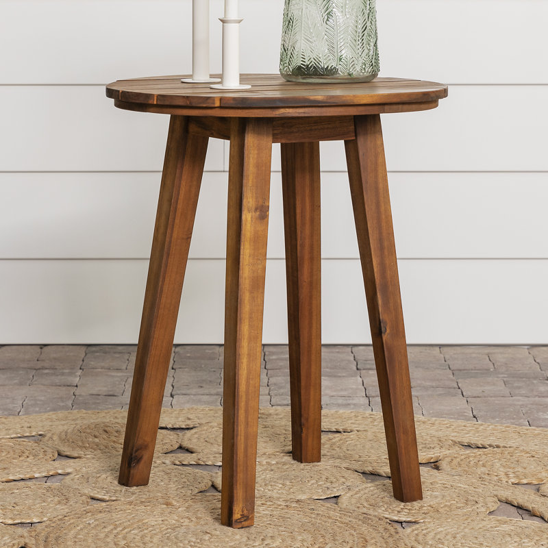 Round Acacia Outdoor Side Table , 20'' in. W in. D, Dark Brown