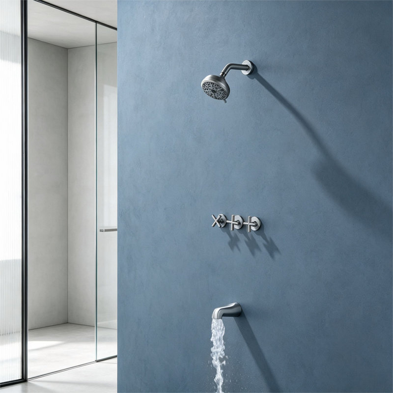 Ensemble de baignoire et de douche mural à trois poignées Topcraft, Brushed Nickel