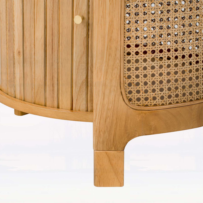Table basse ronde rotative avec rotin et rangement caché, parfaite pour les espaces de vie élégants et fonctionnels.