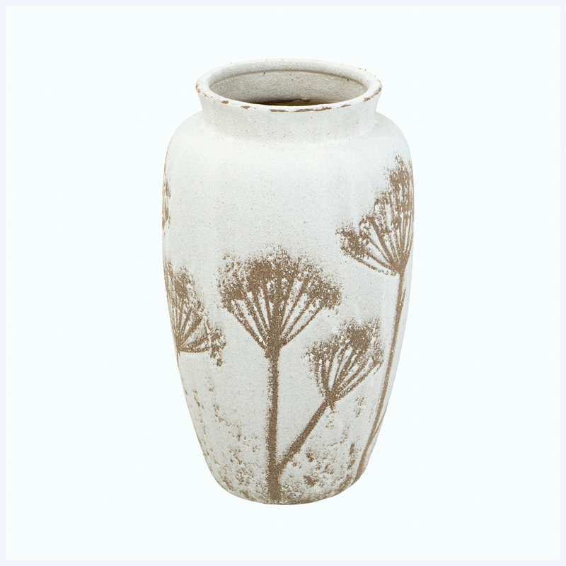 Vase cylindrique en céramique 7 7 po x 7,9 po x 13,8 po avec motif botanique brun