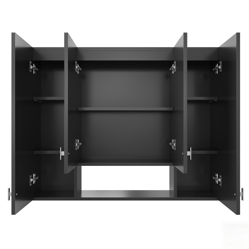 Modern Bathroom Cabinet With 5 Adjustable Shelves, Wall-Mounted Design, Soft-Closing Hinges, And Open Shelving For Efficient Storage