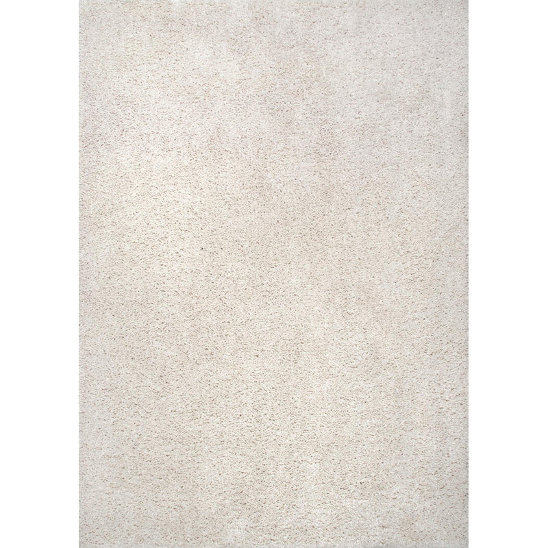 Clay Solid Shag Cream White Area Rug, Rectangle 4'  x 6' 