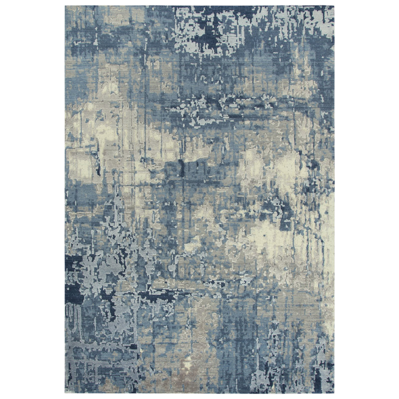 Tapis bleu/beige en laine Browder, Rectangle 8 pi x 10 pi