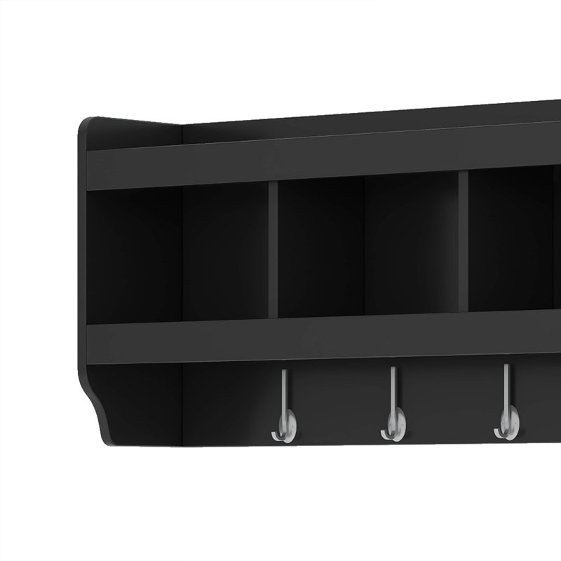 Entryway Bench With Wall Mounted Coat Rack, Modern Hall Tree Entryway Furniture With Shelves And 4 Hook, Black