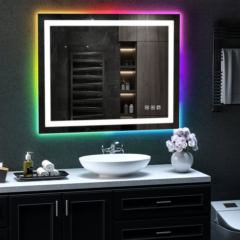 Miroir de salle de bain / meuble-lavabo rétro-éclairé et rétro-éclairé à DEL avec verre trempé et ETL Gaulrapp, 32 po x 40 po