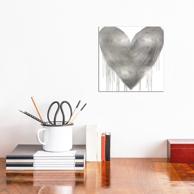 «Big Hearted Silver» par Lindsay Rodgers - impression d'art graphique, H 12 po x l 12 po x P 0,75 po, Toile tendue