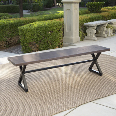 Outdoor Aluminum Dining Bench With Steel Frame, Brown / Black