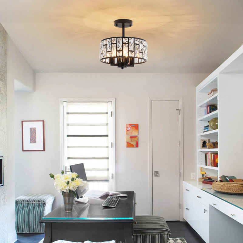 Modern Matte Black Crystal Semi Flush Mount Ceiling Light