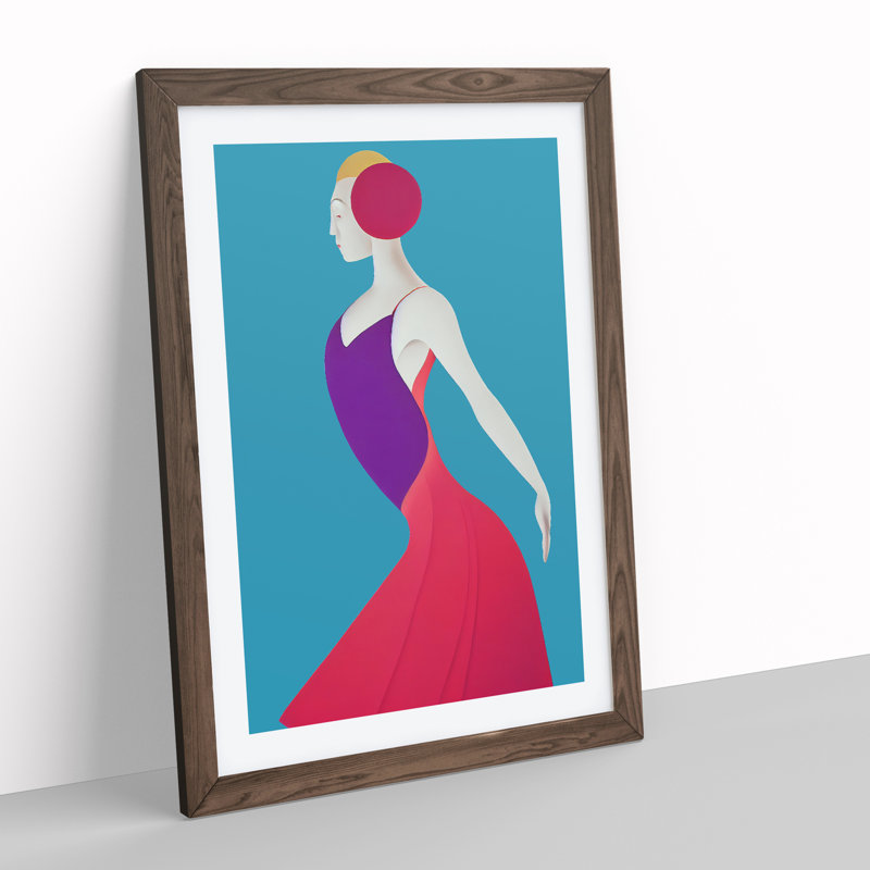Abstract Dancing Woman No.4 - Wall Art, 34cm H x 25cm W x 2cm D, Walnut Framed