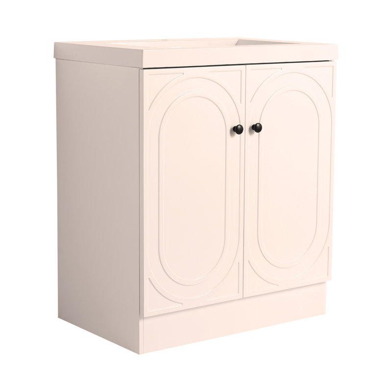 Lavabo de salle de bain autoportant en résine 30 po et 2 portes d'armoire à fermeture en douceur, Blanc