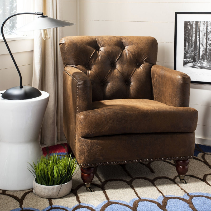 Atkison Upholstered Club Chair, Brown Faux Leather